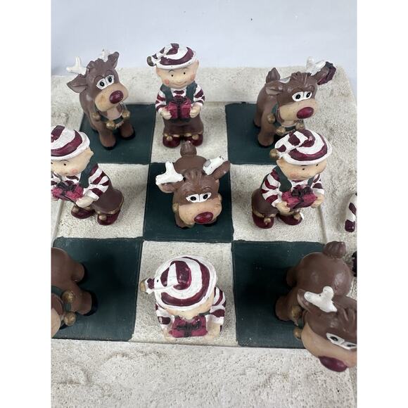 Christmas Tic-Tac-Toe Set Elves Reindeer Games Decor Resin - Picture 6 of 9